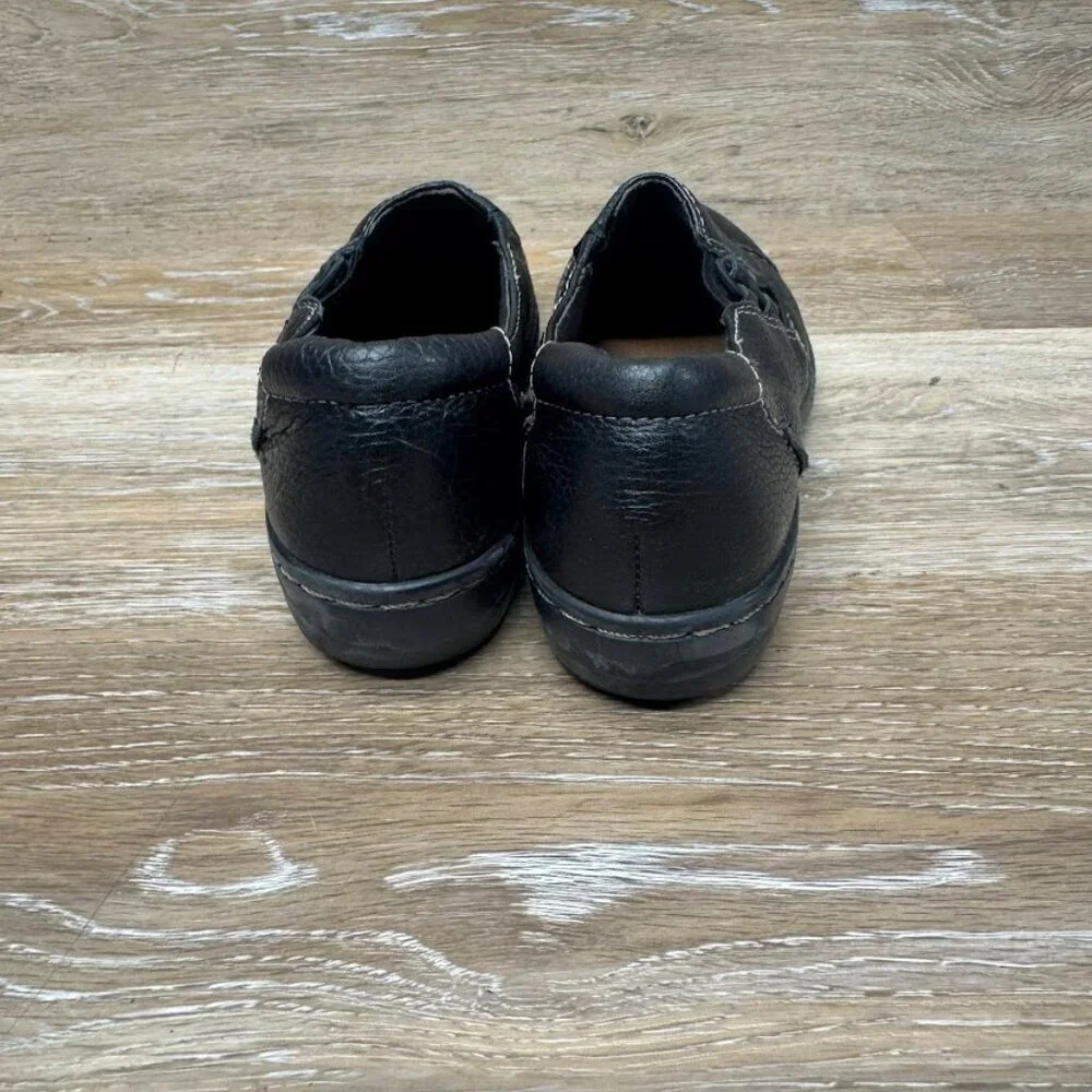 Clarks Evianna Black Leather Slip On Shoes Women's Size 6